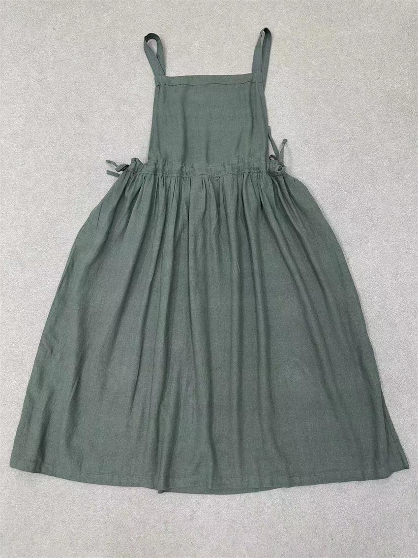 Johnature Japanische Mori Damen Träger Retro Tunnelzug Taille Kleider Französische Lange Träger Ärmellose Kleider One Size grün
