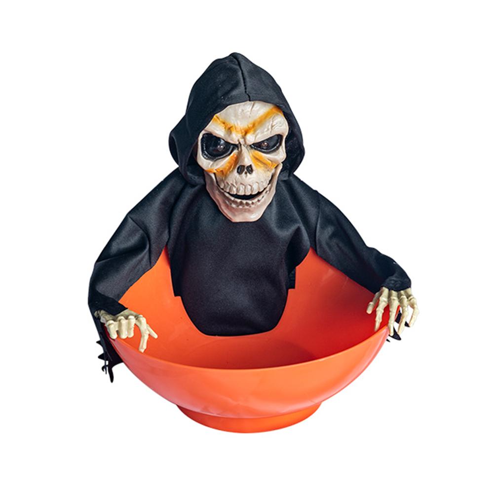 Halloween Dekoration Elektrische Frucht Süßigkeiten Schüssel Beleuchtet Sensorisch Schwingend und Sprechend Elektrisches Skelett Spielzeug No. 3 Black Clothes Hat