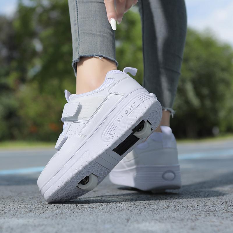 Kinder-Runaway-Schuhe für Jungen und Mädchen, Erwachsene, Burst-Schuhe, Doppelräder, fliegende Schuhe, Schuhe mit Rädern, Rollschuhe für Schulmädchen 38 white