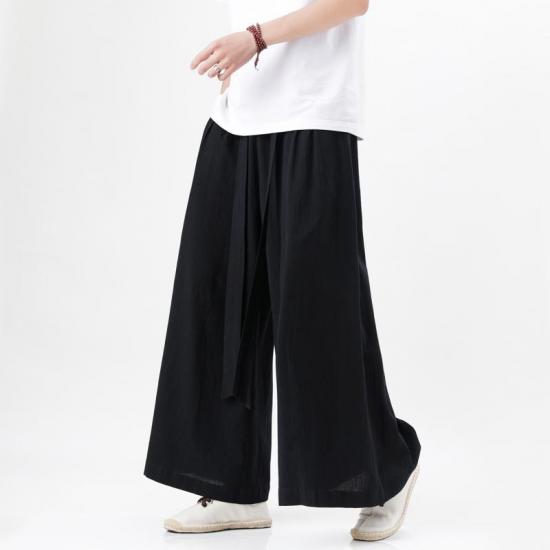 2024 männer Chinesischen Stil Harajuku Baumwolle Leinen Hosen Mann Japanischen Kimono Hosen Männlichen Streetwear Sommer Retro Breite bein Lose hosen 5XL schwarz