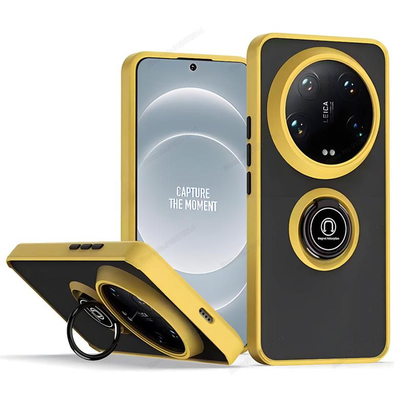 Hülle Für Xiaomi 14 Ultra 14T Pro Mattes Auto Magnetische Hülle Für Xiaomi 14T 12T 11T 10T Pro 11 12 13 Lite Ring Handyhalter Hüllen For Xiaomi 14T gelb