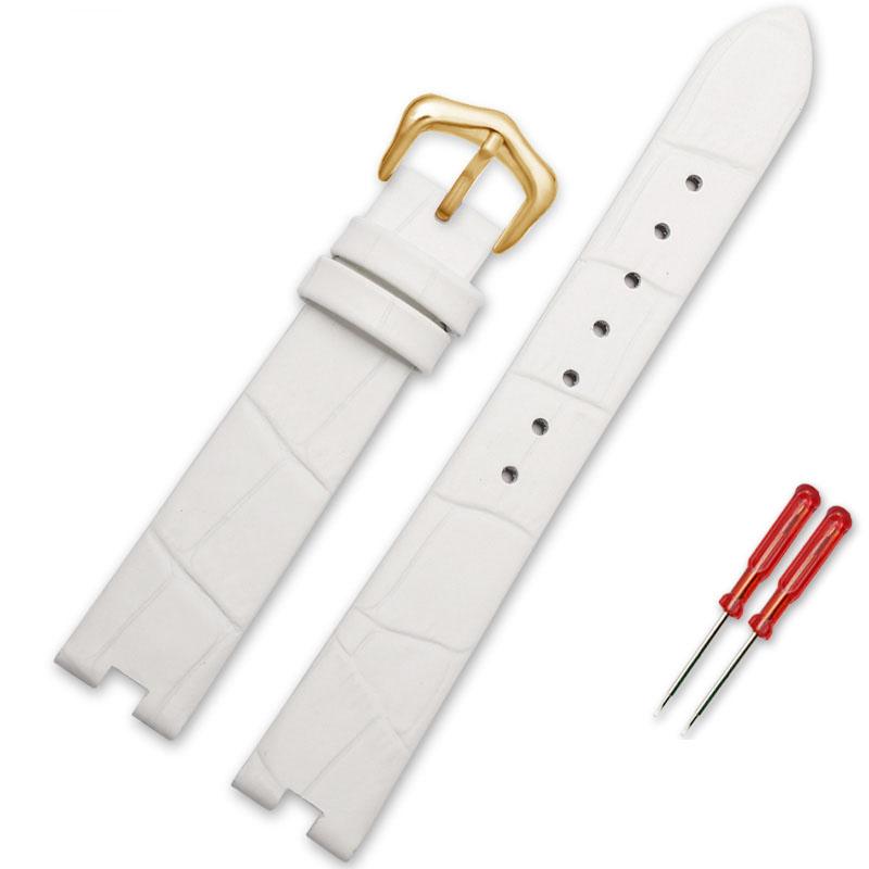 Echtes Leder Uhrenarmband für Cartier White Balloon WGBL005 Damenuhr Armband Dornschließe Schwarz Rot Rosa Kerbe 16*5mm Armband 16mm-5mm white