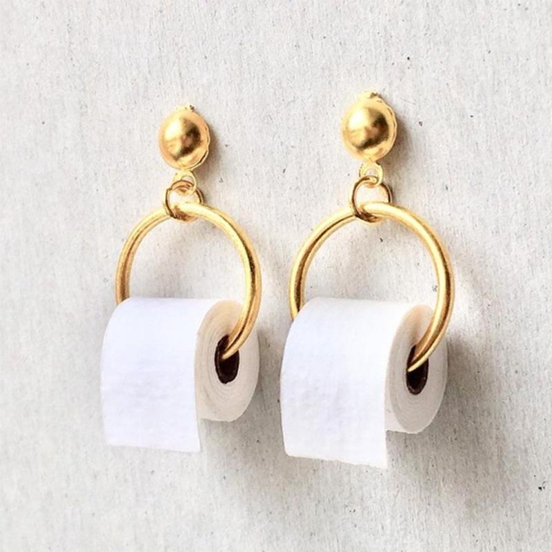Lustige Ohrringe, 3D-Rollenpapier, baumelnde Ohrringe, geometrische Tropfen-Ohrringe, kreative Papierhandtuch-Toilettenpapier-Ohrstecker für Frauen gold
