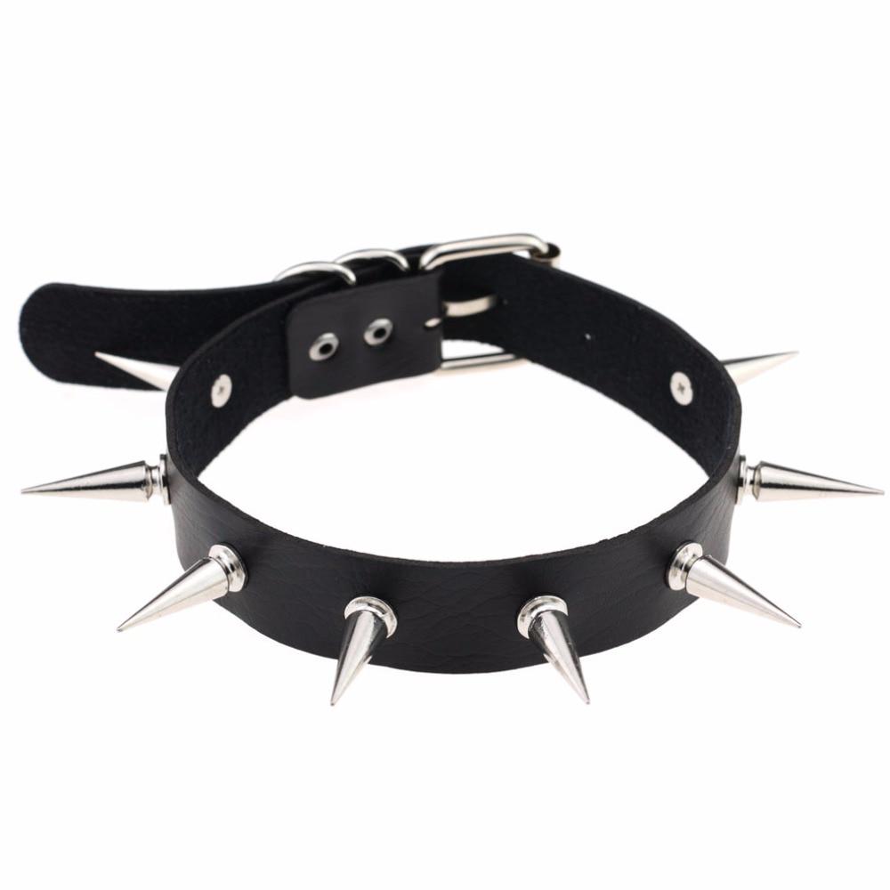 Schwarzer Spike-Halsband, Gürtelkragen, Damen-Pu-Leder, Goth-Halskette, Chocker, Gothic-Schmuck schwarz