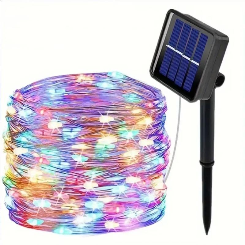 LED Solar Lichterkette Außen, Wasserdichte Solar Lichterkette Kupferdraht Solar Funkelnde Lichter für Baum Garten Party Hochzeit 7M 50LEDS Multicolor