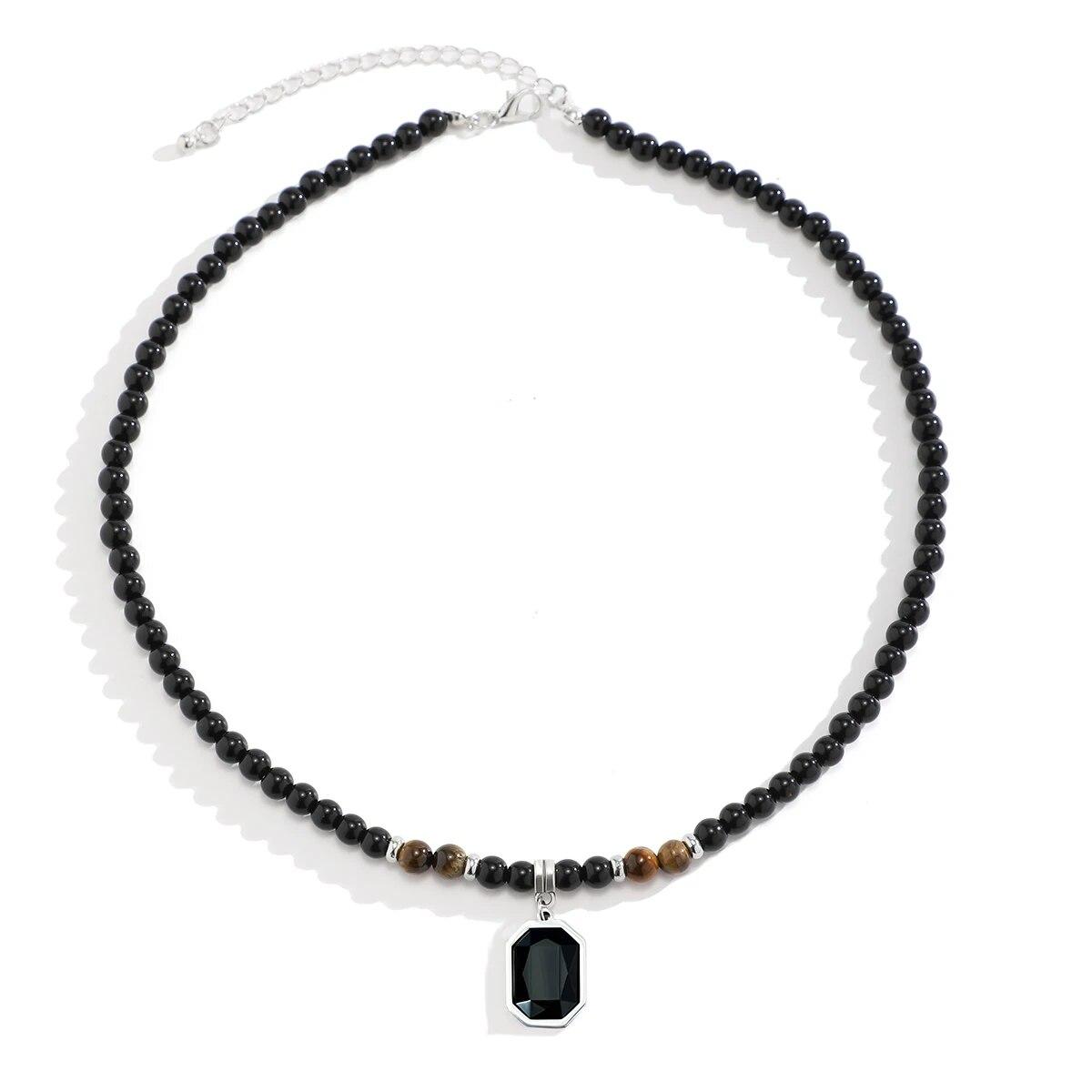 Hip Hop Perlen Anhänger Halskette für Männer Schwarz Acryl Naturstein Perlen Halsband Junge Halskette Schmuck schwarz