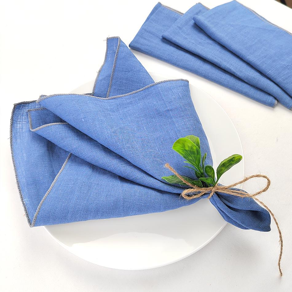 Servietten aus 100 % reinem Leinen, 40 x 40 cm, weiche Tücher, wiederverwendbar, bequemer Stoff, Küchenzubehör für Hochzeiten, Abendessen, Geburtstagsfeiern, Dekorationen, 6 Stück 6-Pack-40x40cm blau