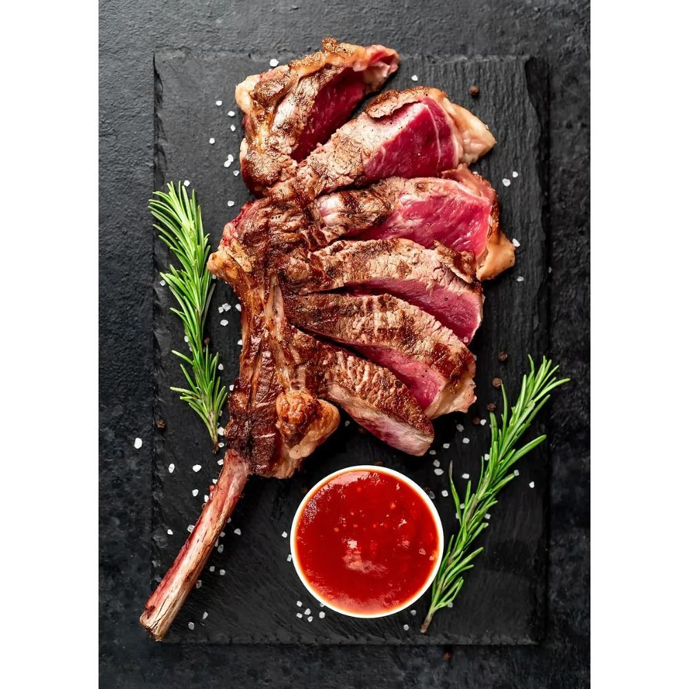 Köstliches Gegrilltes Tomahawk-Steak Poster Retro Fleischzuschnitte Steak Guide BBQ Drucke Leinwandmalerei Wandbilder Heimküchendekor 21X30cm Unframed
