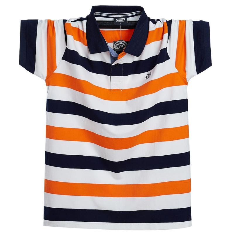 Herren Kurzarm Poloshirt Sommer Streifen Baumwolle Business Casual Herren Poloshirt Reverskragen M-6XL L orange