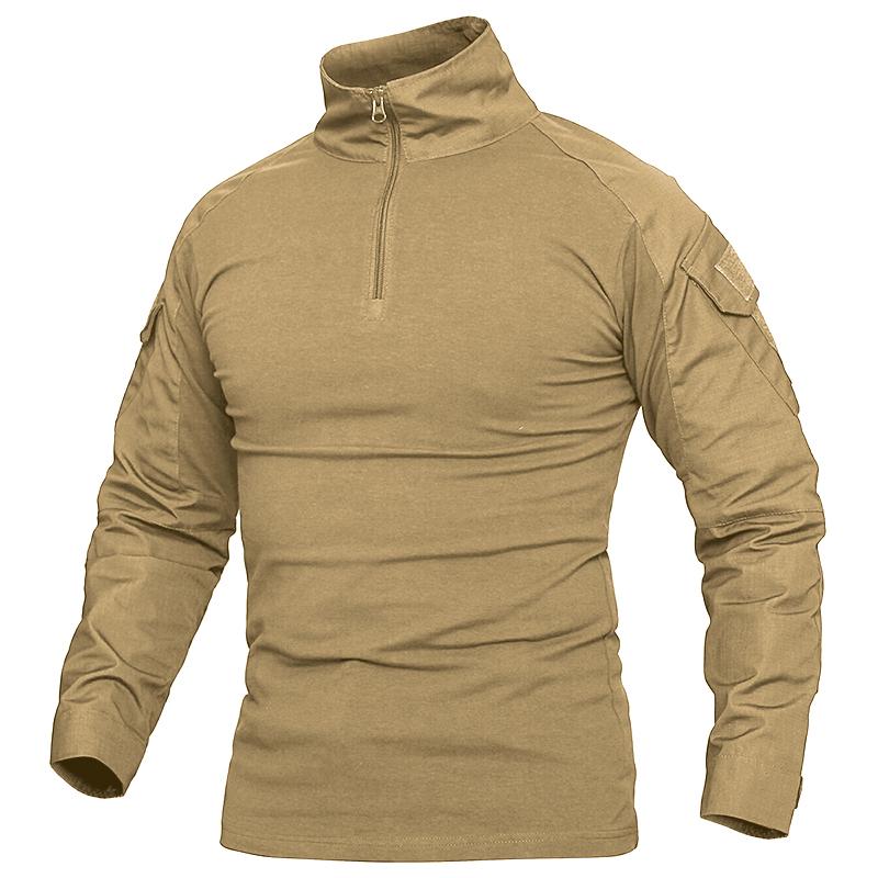 1/4 Reißverschluss Camouflage Langarm Tactical Shirt Herren Outdoor Airsoft Paintball CP Militär Kampfshirts S-5XL XXL khaki