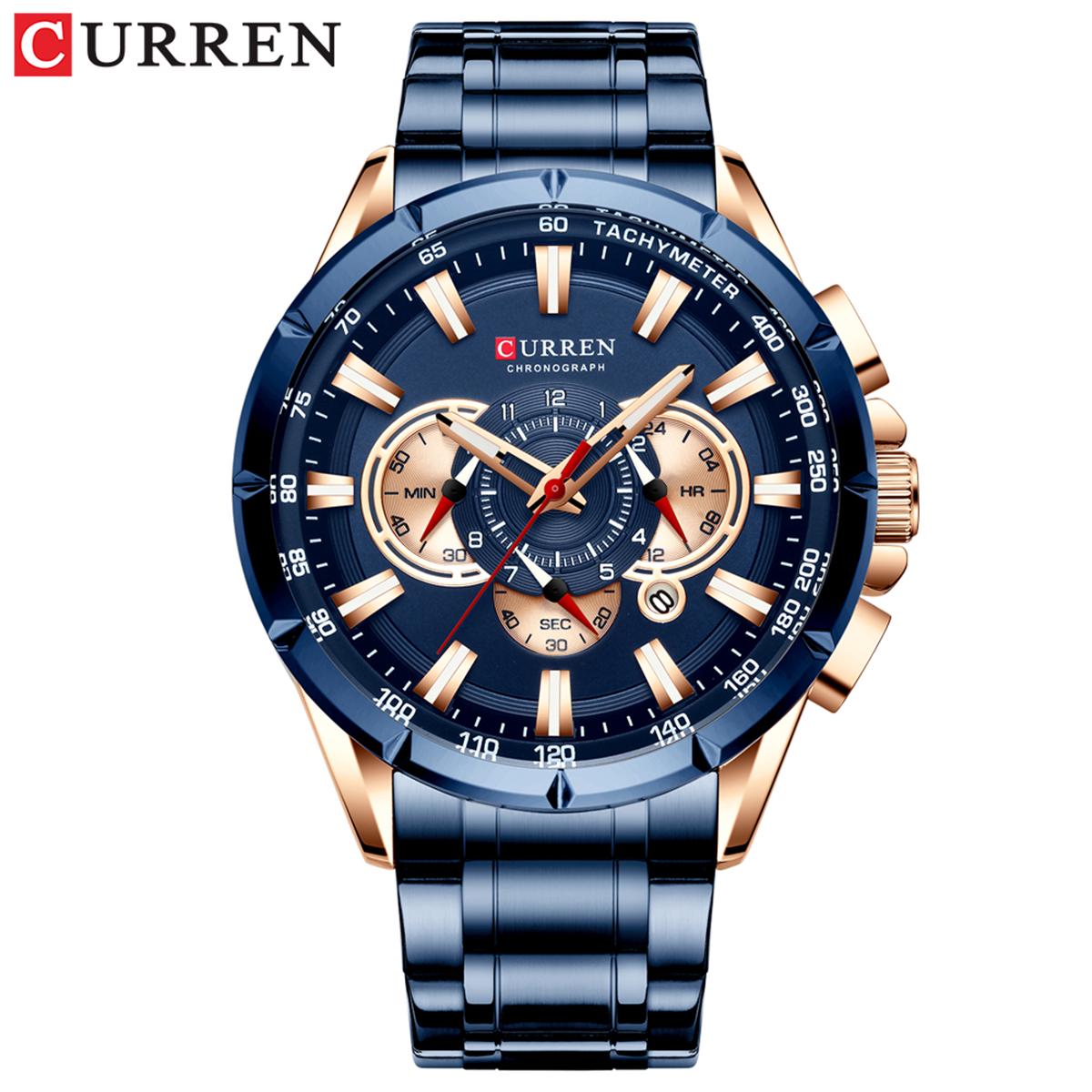 CURREN 8363 Uhr Quarz Herren Armbanduhr Uhren mit Edelstahlarmband Drei Hilfszifferblätter Kalenderanzeige Wasserdicht