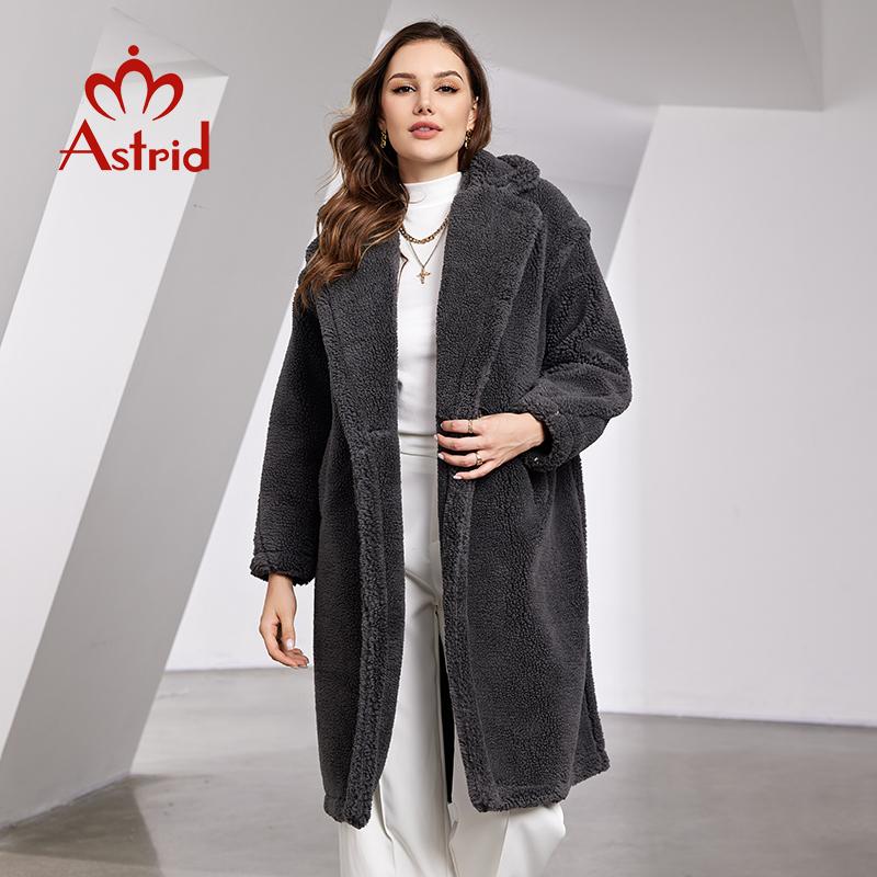 Astrid 2024 Lange Winter Frauen Teddy Mantel Pelz Jacke Stilvolle Weibliche Mode Dicke Warme Casual Mädchen DN14 S dunkelgrau