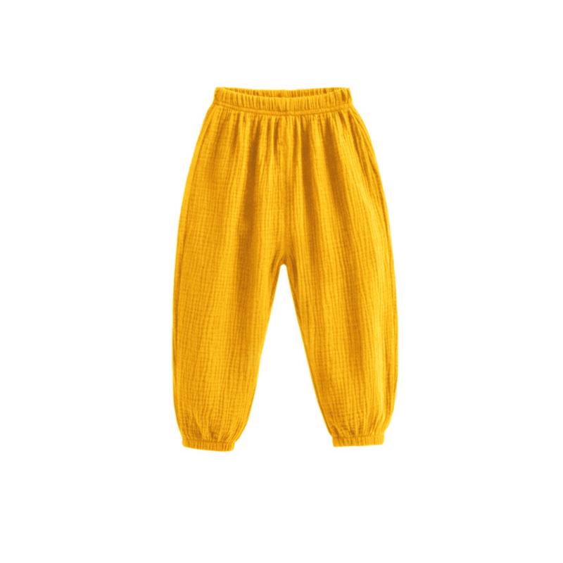 Sommer Mädchen Jungen Hosen Korea Kinder Einfarbig Baumwolle Leinen Lose Harem Hosen Casual Kinder Mädchen Hight Taille Gefaltete Hosen 90 gelb
