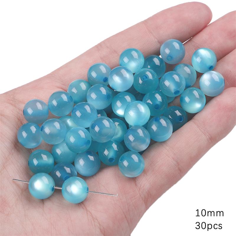 30/50Pcs Harz Perlen Imitation Katzenauge Ball Perlen Für DIY Halskette Armband Ohrringe Schmuck Machen Handwerk Zubehör 10mm 30pcs himmelblaue