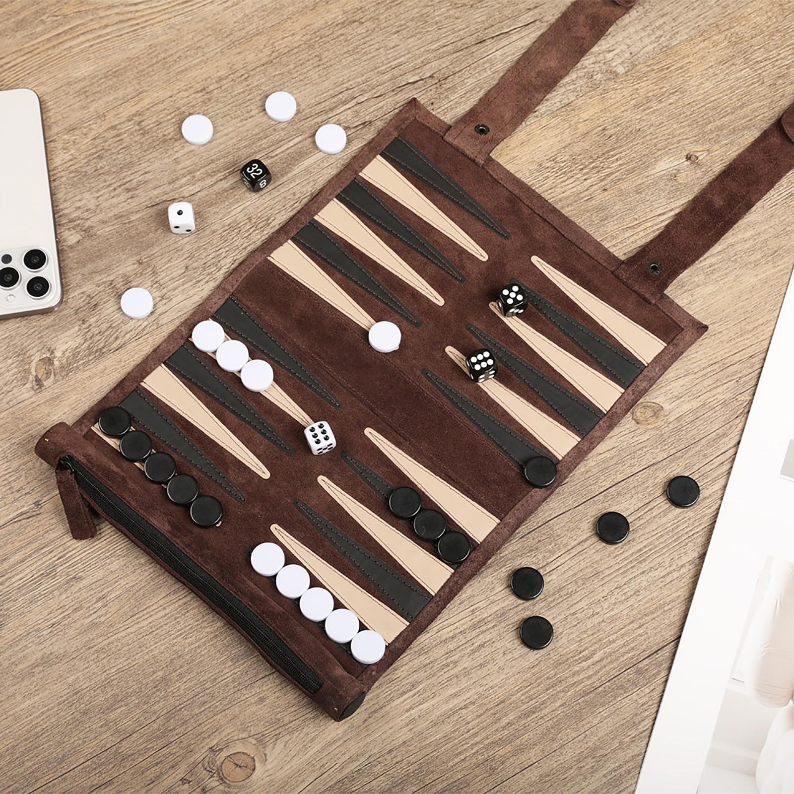 Reise-Backgammon, Rollbares Backgammon für unterwegs und auf der Rückseite Gammon, Hochwertiges Backgammon-Etui, Spiel Reise, Spiel Reise-Backgammon, Leder One Size