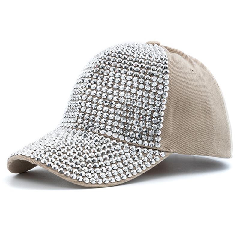 Neue Frauen Diamant Inlay Kappe Einfache Plain Baseball Kappe Weibliche Einstellbar Casual Outdoor Streetwear Fashion Hut 56cm-60cm khaki