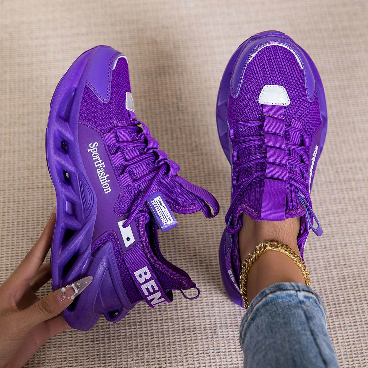 Neue Damen-Laufschuhe, atmungsaktive Mesh-Laufschuhe, lässige Sportschuhe, stoßdämpfende Schuhe mit weicher Sohle 43 violett