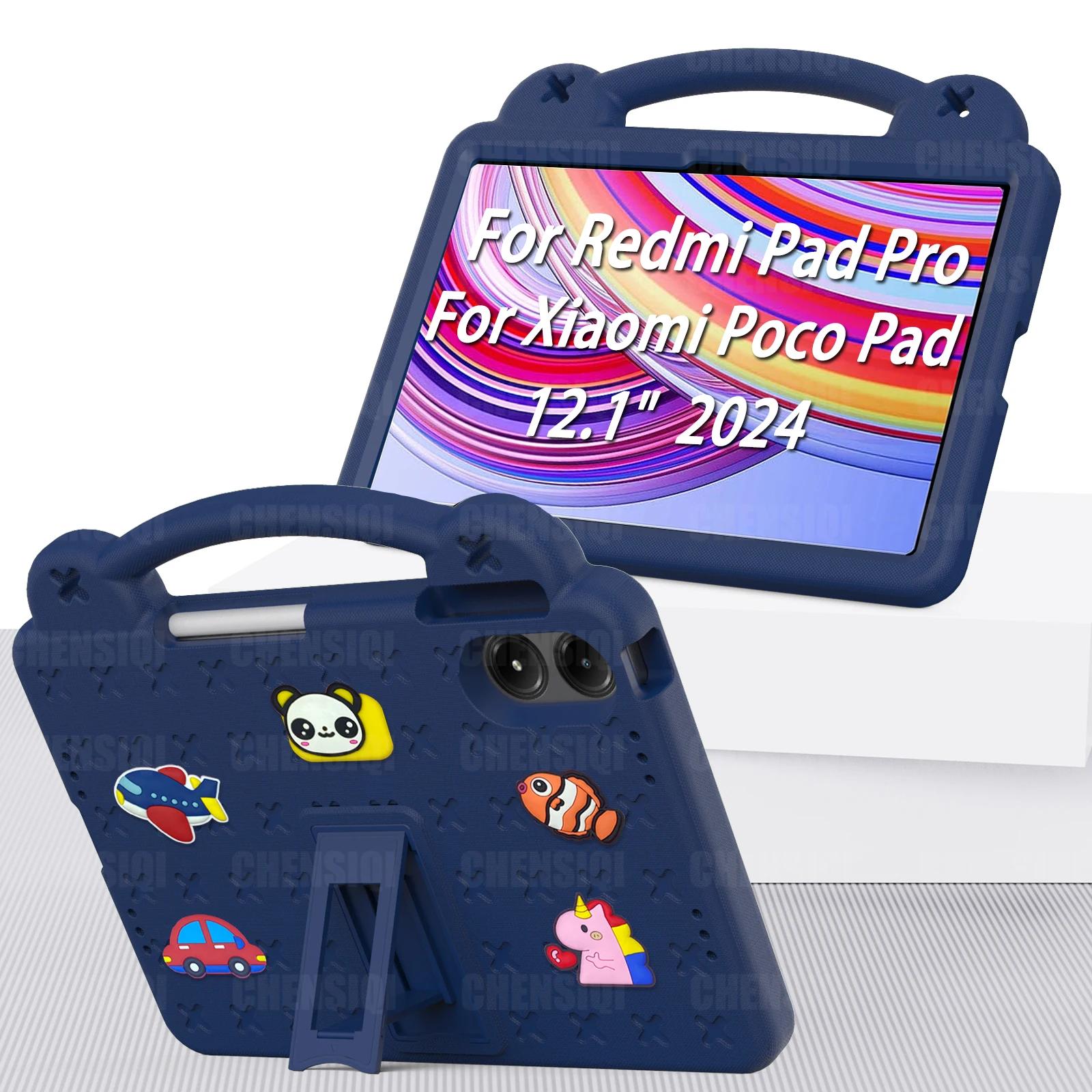 Kinder Fall für Redmi Pad Pro 12,1 Zoll 2024 SE 11 EVA Stand Hand-Gehalten mit Stift Halter Schutzhülle für Xiaomi Poco Pad 12.1 Redmi Pad Pro 12.1 dunkelblaue