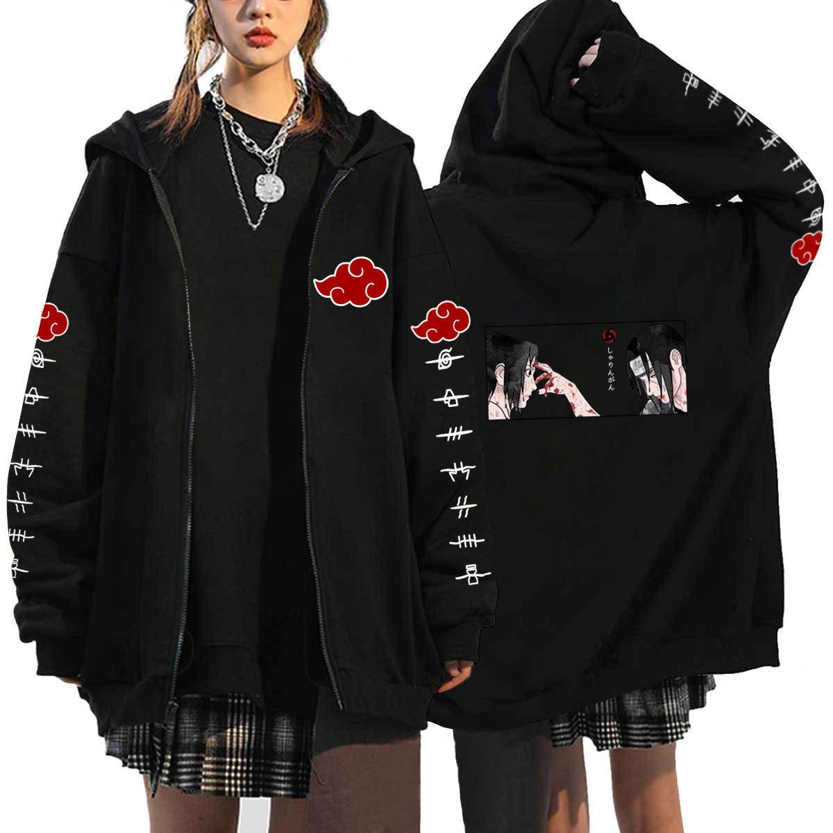 Japanische Anime Naruto Hoodies Männer Kawaii Harajuku Manga Grafik Reißverschluss Mäntel Uchiha Itachi Sasuke Bedruckte Streetwear Sweatshirts Unisex Pullover Tops L