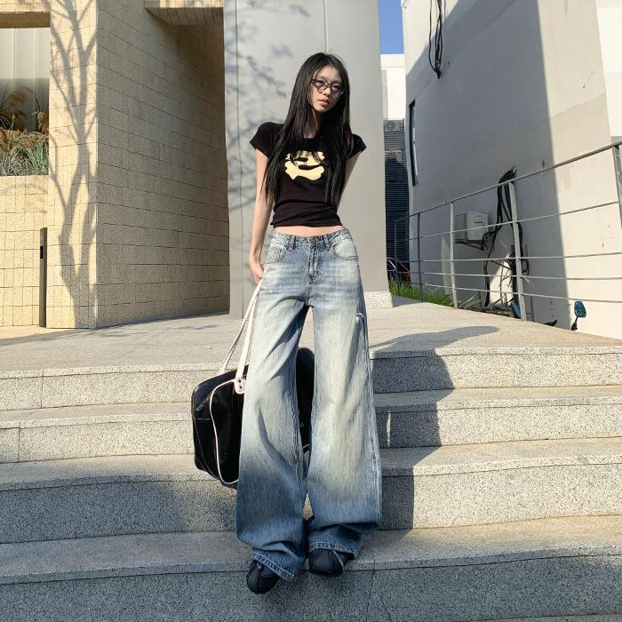 Zerrissene Jeans für Damen Frühling Hohe Taille Weitbeinige Hosen für Damen Lockere Slim-Hosen für Damen Frühling Weitbeinige Jeans für Damen Zerrissene Jeans für Damen XL