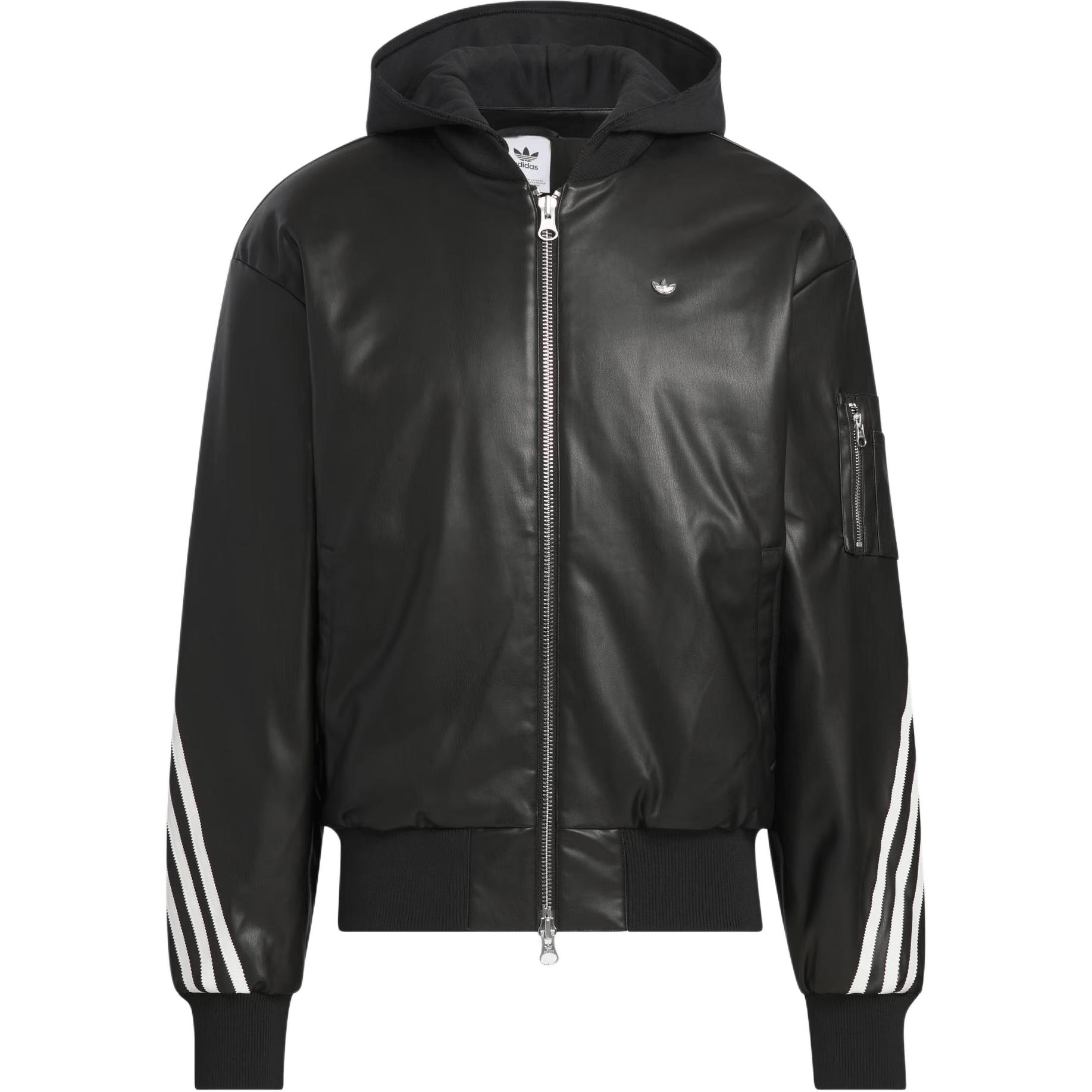 Adidas Originals FW24 PU Jacke Serie Mode Logo Kunstleder Sportjacke Herren Jacken Schwarz JL7556 3XL
