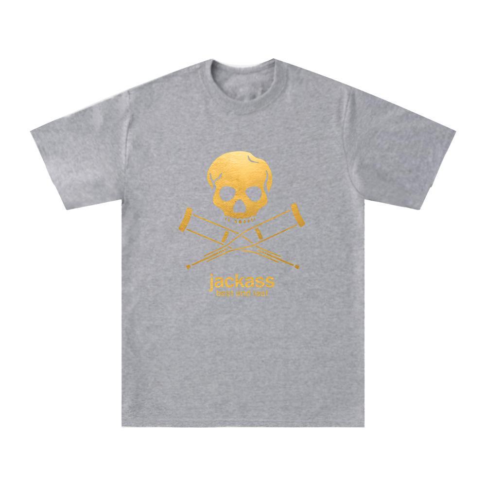 Jackass Beste und Letzte Mode Herren Logo Grafik Gedruckte T-Shirts Mode Klassisches T-Shirt Baumwolle Bequem Unisex Oberteile S grau