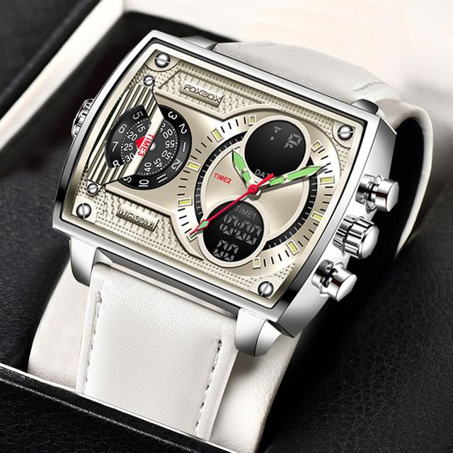 Top Marke Luxus Männer Uhr Fashion Square Uhr Männer Casual Sport Wasserdichte Doppel Display Uhr silber/weiß