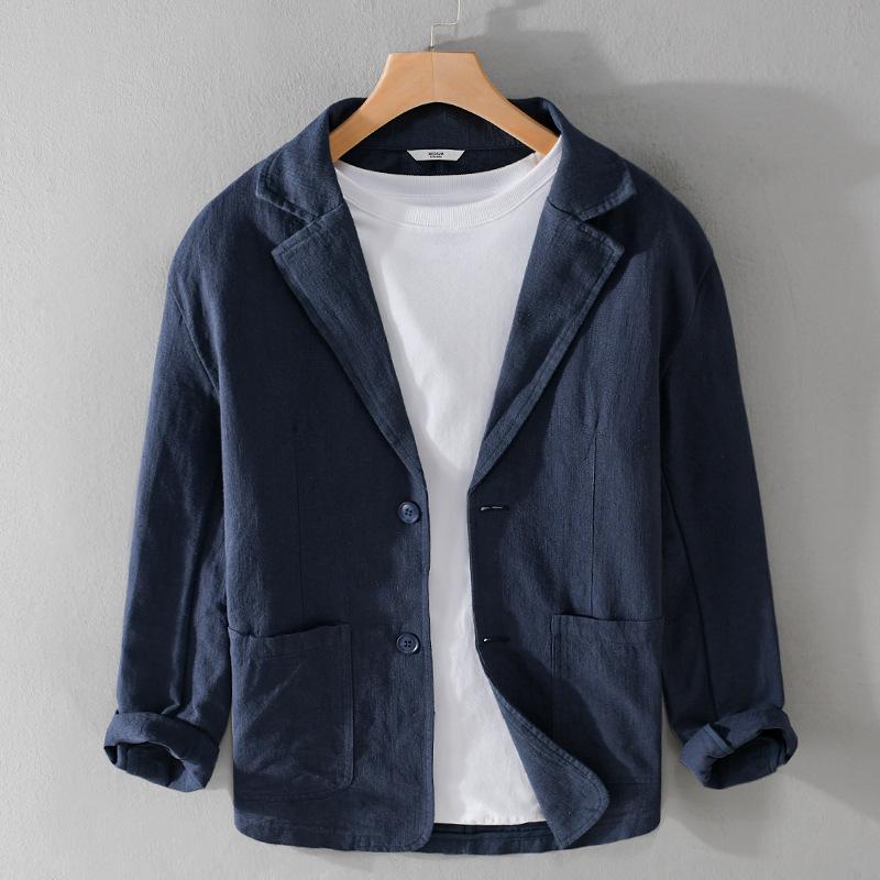 Frühling Sommer Herren Jacken Lässig Atmungsaktiv Lässige Baumwolle Leinen Jacken Koreanischer Stil Jugend Knopfjacke XXL navy blau