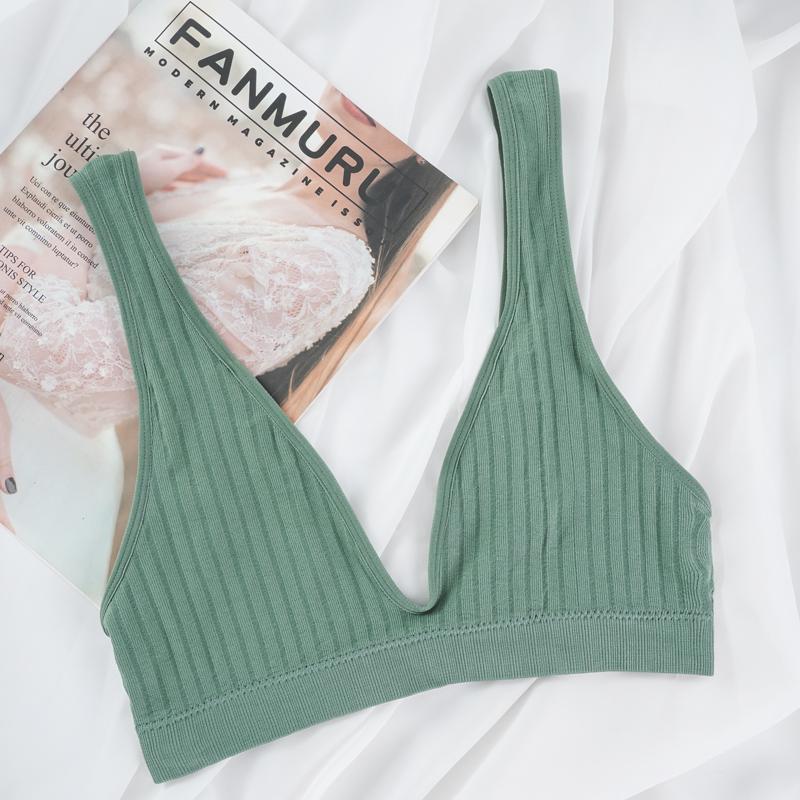 Damenmode ärmelloser, tiefer V-Ausschnitt, gestreifter BH, weich gepolsterte Tanktops, Bralette, bauchfreies Top, BHs, Büstenhalter M grün