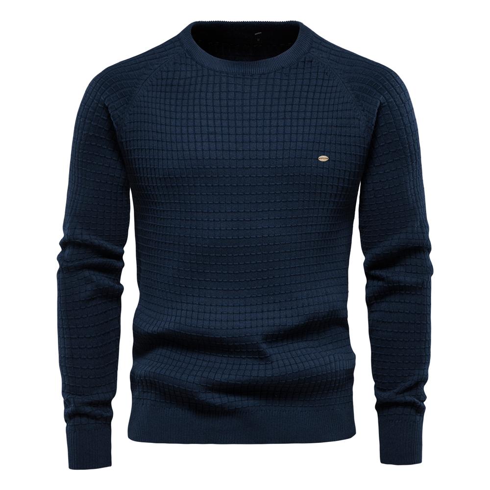 AIOPESON Baumwolle männer Pullover 2022 Neue Winter Herbst Soild Plaid Oansatz Pullover Männliche Qualität Pullover Für Männer Mode Kleidung USA M 60-70 kg dunkelblau