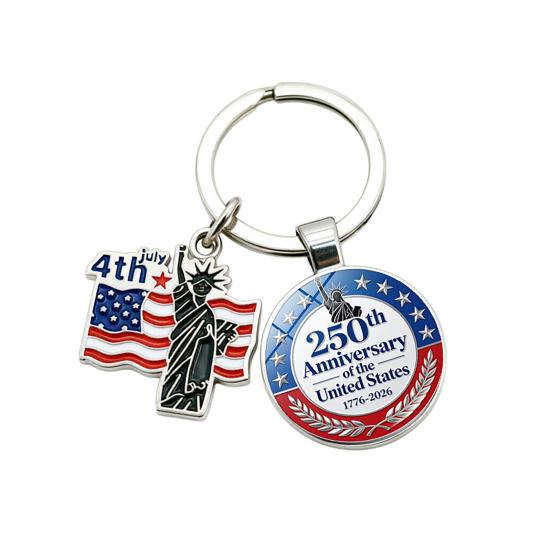 Schlüsselanhänger Anhänger, Schlüsselanhänger mit doppelter Anhängerkombination, Schlüsselhalter zum 250. Gründungsjubiläum der USA mit verdicktem Metallring