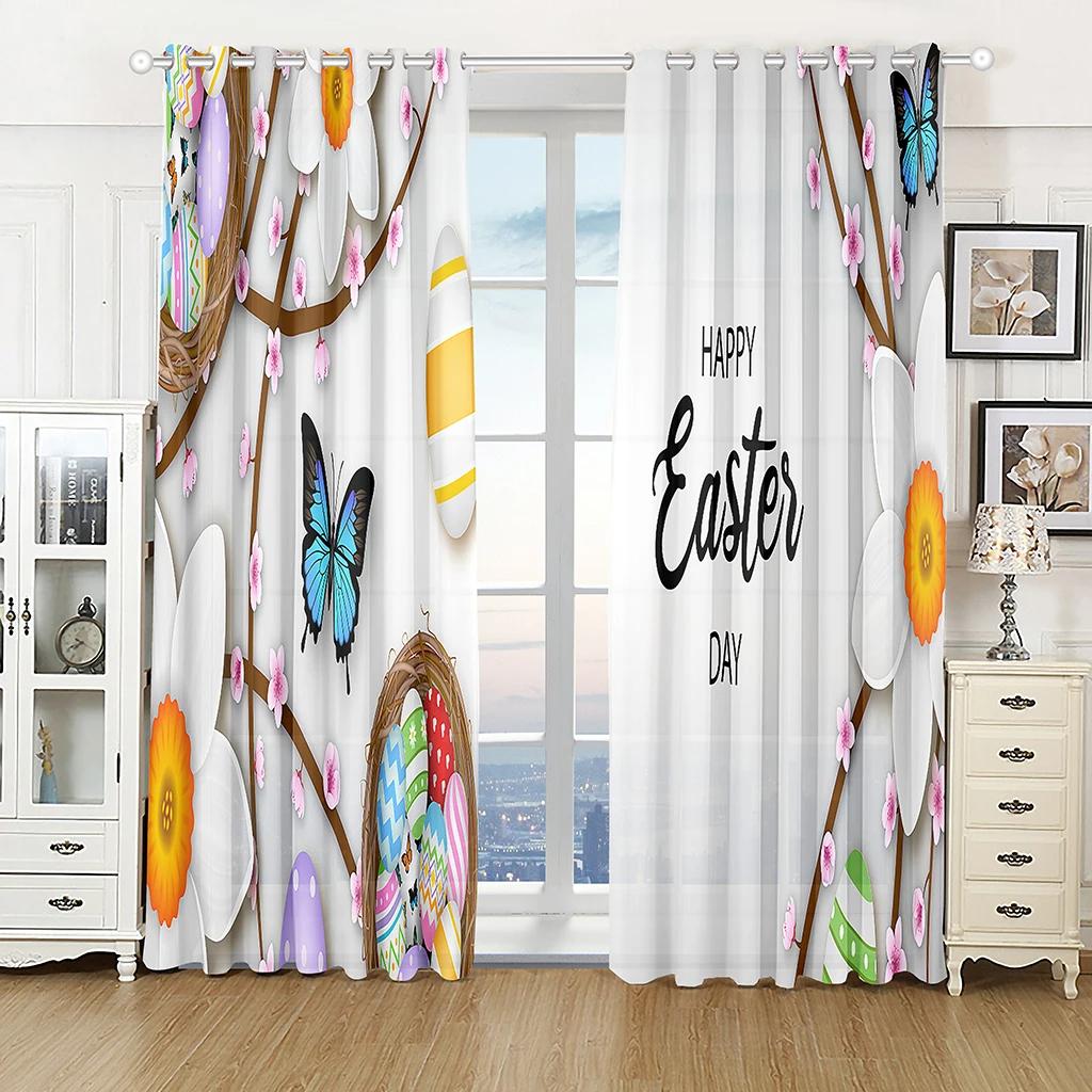 Oster Süßigkeiten Niedlicher Hase Hohe Verdunkelungsvorhänge Feiertagsdekoration Vorhang Wohnzimmer Schlafzimmer Dicke Verdunkelungsvorhänge Mehrfarbig W55 X H120cm X 2&Grommet Top