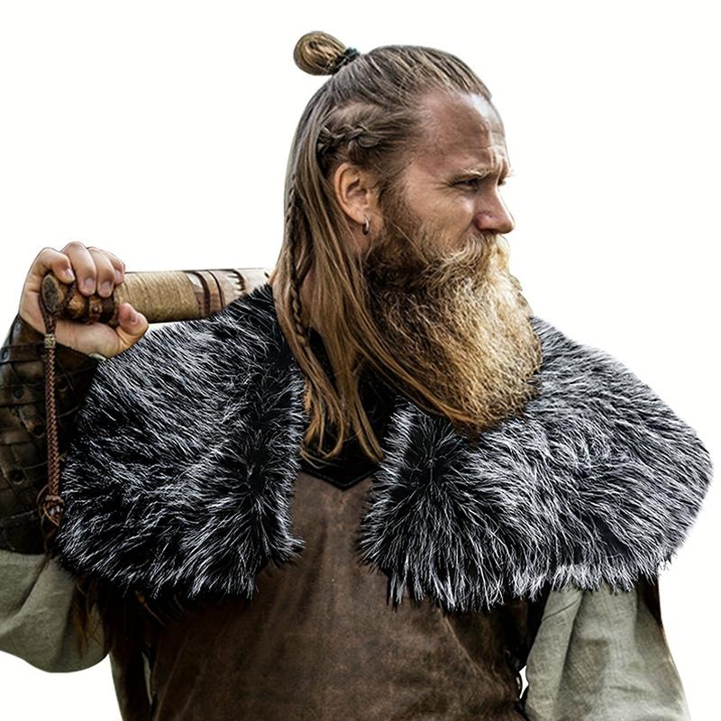 Winter Warm Mann Pelz Schal Pelz Kragen Winter Kleidung König Krieger Mantel Viking Pelz Schal schwarz/weiß
