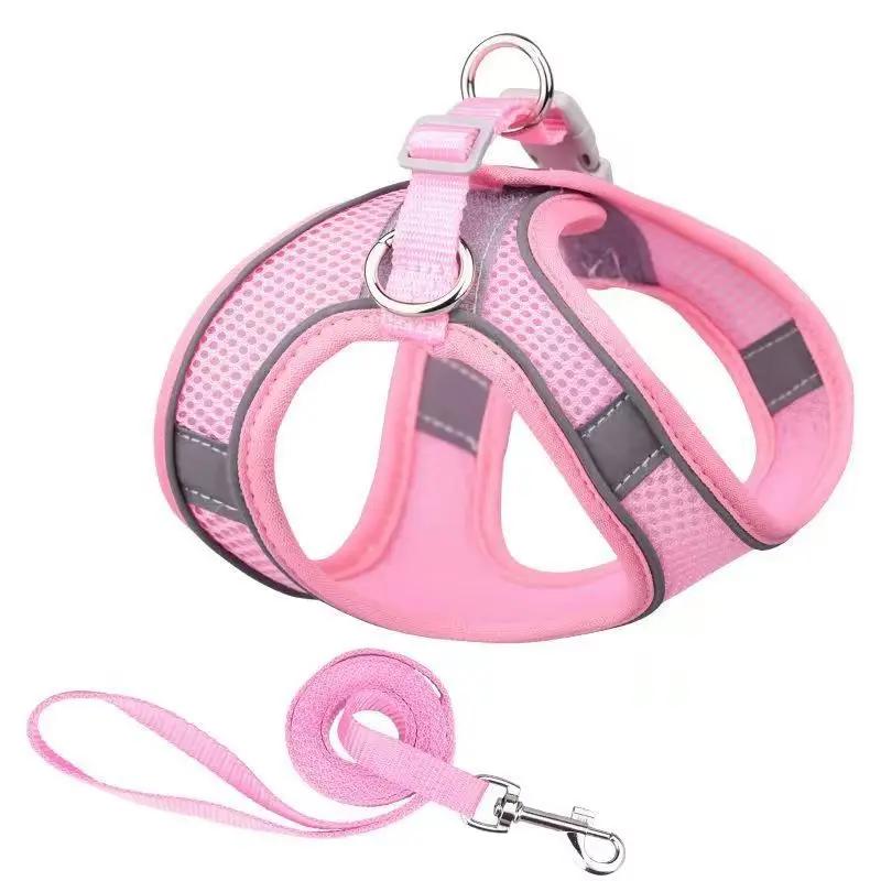 Hundegeschirr Weste Brust Katzenhalsbänder Seil Verstellbares atmungsaktives Mesh Hundegeschirr Kleidung Outdoor Spazierengehen Kleine Mittelgroße Heimtierbedarf L 7-11kg pink