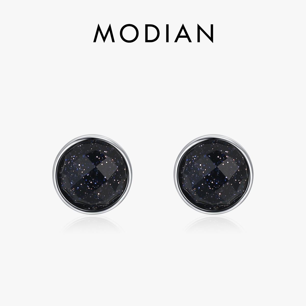 Modian 925 Sterling Silber Funkelnde Ohrstecker mit schwarzem Opal für Damen, Valentinstag-Silberschmuck silber