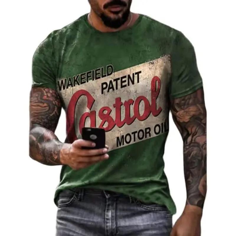 Vintage Herren T-Shirts 3D Retro Druck Kurzarm Buchstaben Tops Mode Öl T-Shirt Für Herren Motorrad T-Shirts Übergroße T-Shirts 4XL gray