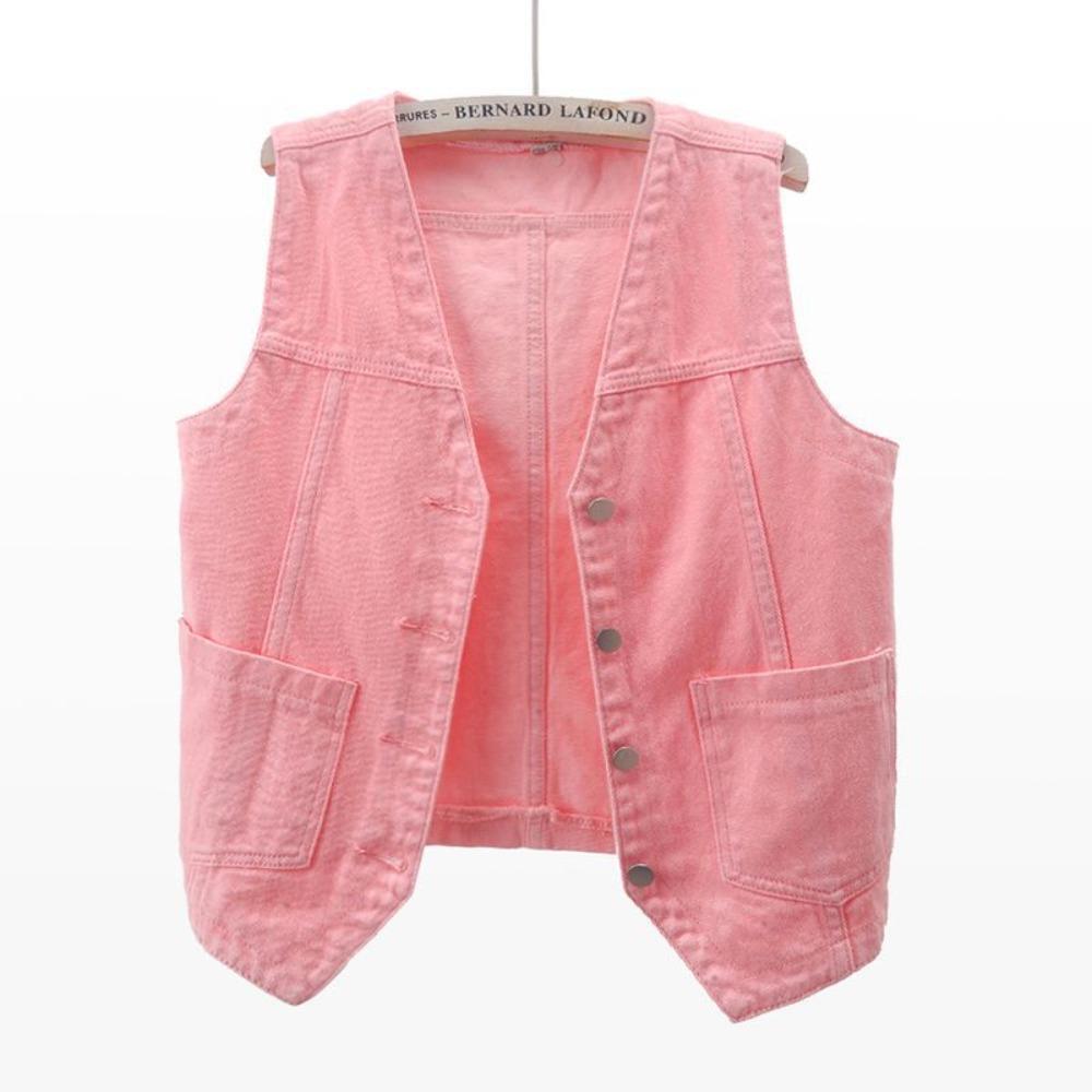 Frau Jacke Weste Frühling Sommer Denim Weste frauen Kurze Lose Ärmellose Mantel Weste Chaleco Mujer L rosa
