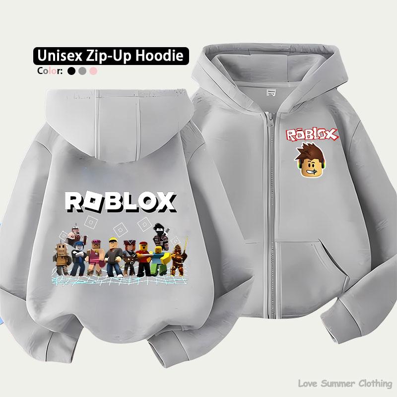 Roblox Kinder Zip-Hoodie für Kinder im Alter von 4-14 Jahren Mehrere Musteroptionen Unisex Leichte Zip-Jacke HD-Druck Leicht zu tragen Sportlicher und lässiger Stil Polyester 120 gray