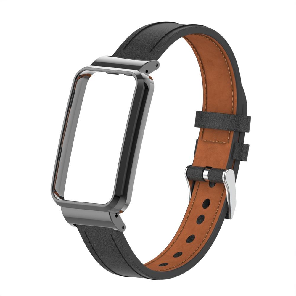 Für Mi Band 7 Pro Leder Ersatzarmband Armband Zubehör mit Metallrahmen für Xiaomi Mi Smart Band 7 Pro Xiaomi Band 7 pro schwarz