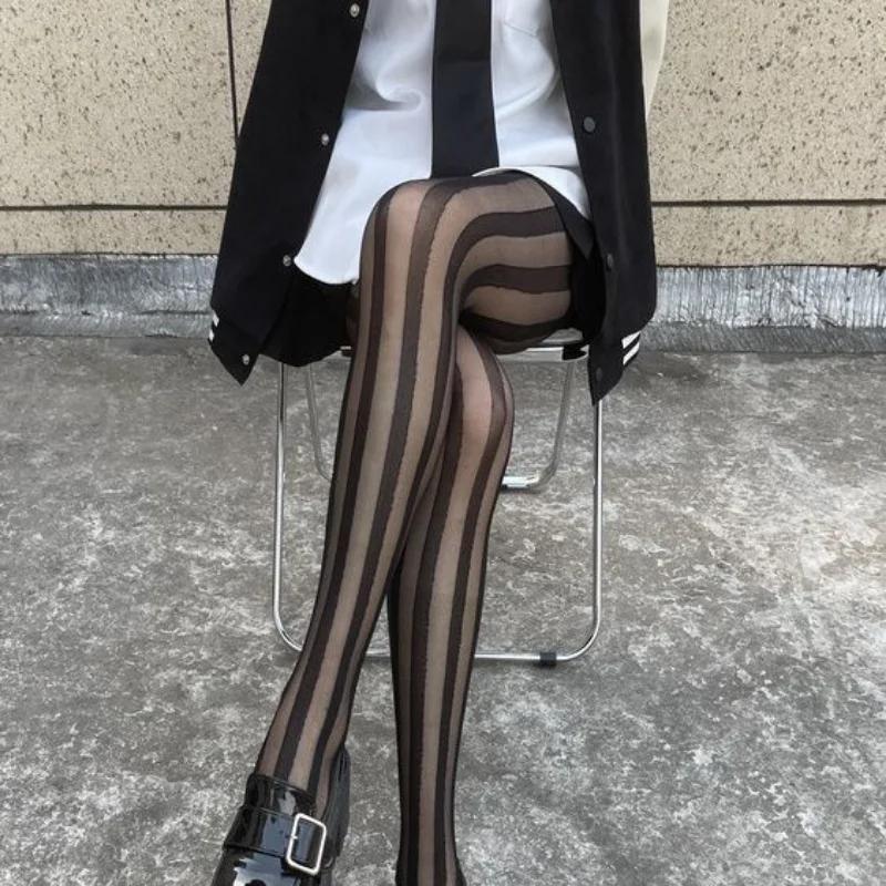 Gestreifte Oberschenkelhohe Strümpfe Strumpfhosen Dessous Strumpfwaren Ultradünne Nylonstrumpfhosen Strumpfhosen Damen Schwarze Strumpfhosen Bodystockings Neu One Size gray