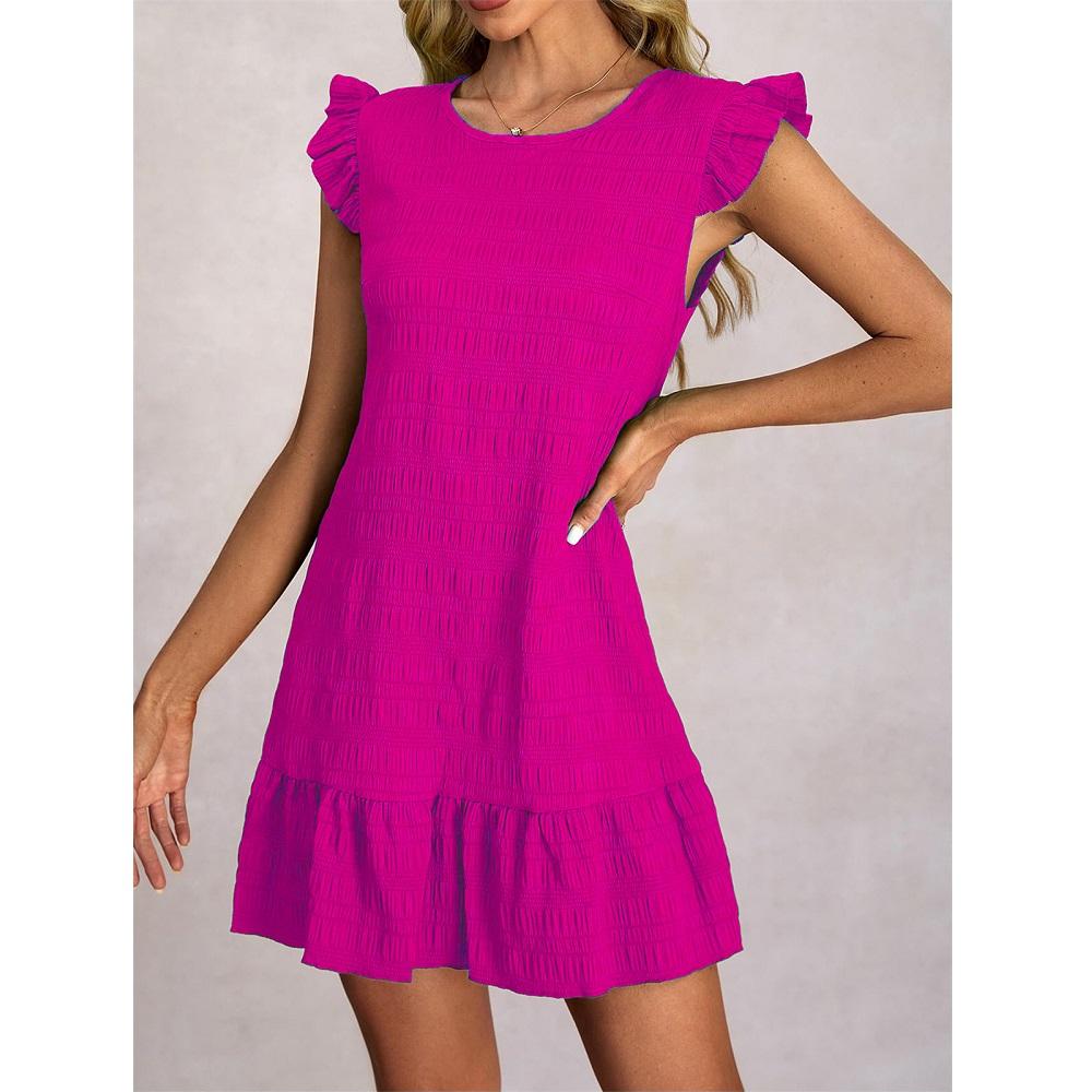 Damen Sommerkleider Damen Lässig Einfarbig Gerüscht Ärmellos Mini Kleid Gerade Vestidos Weiblich Vintage Kurze Kleider S rose rot