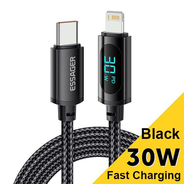 Essager USB Typ C Kabel für iPhone 14 13 12 11 Pro Max XS Xr PD 30W Schnellladegerät Lightning Wire Kabel für iPad MacBook 2m schwarz