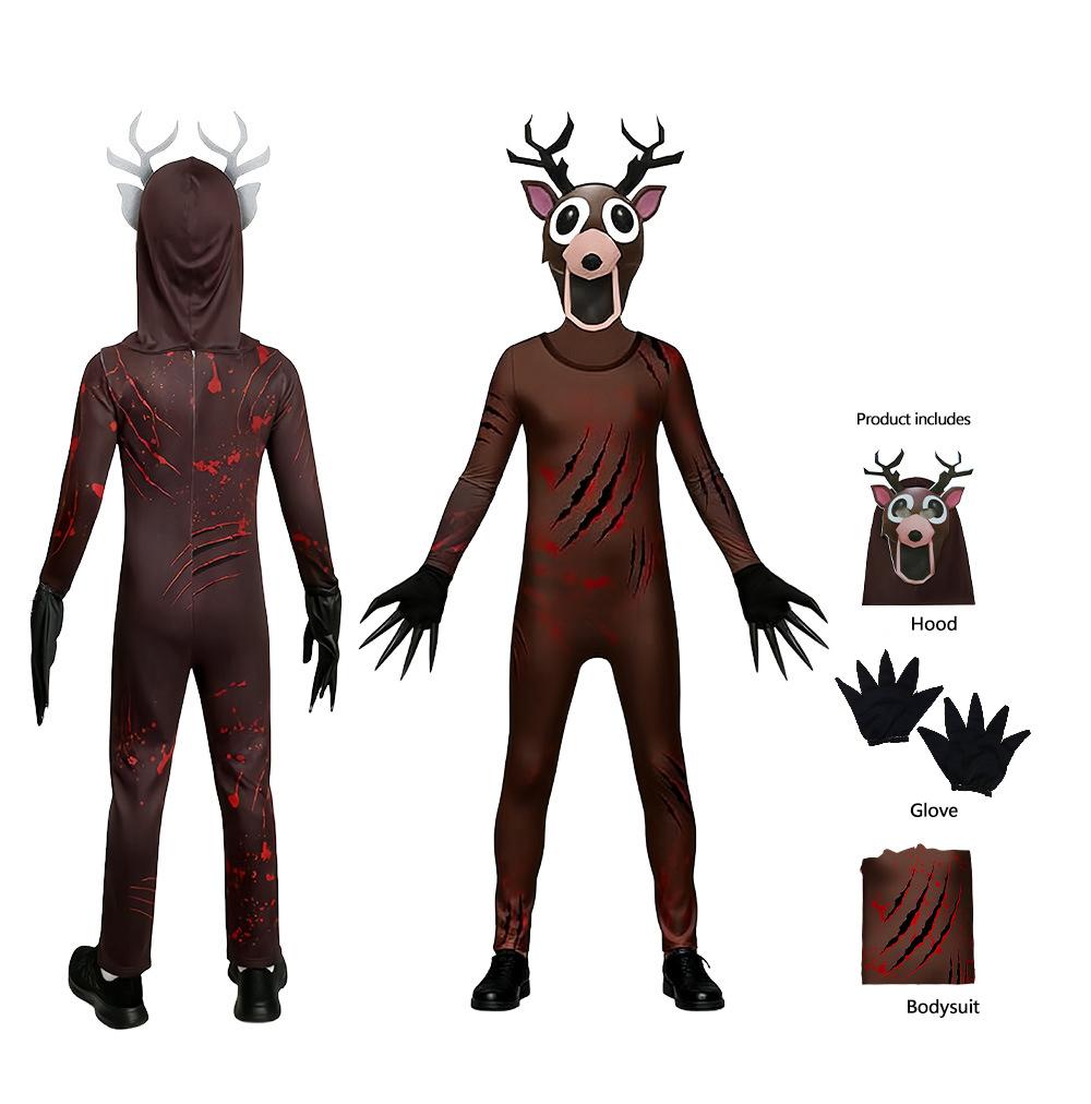 99 Nächte im Wald Hirsch Eule Kinder Cosplay Kostüm Hirsch Eule Tier Cosplay Anzug Halloween Party Kostüme für Erwachsene Kinder 190 rehbraun