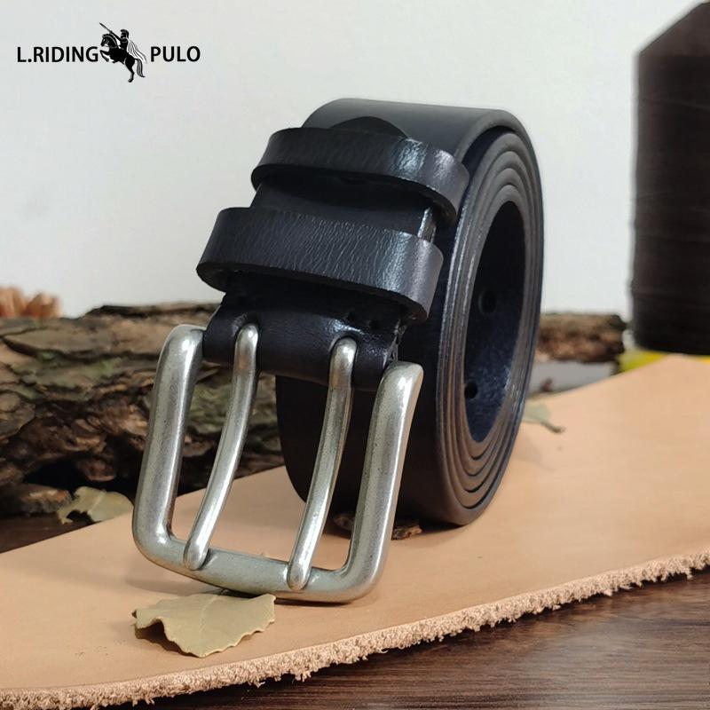 Hochwertiger Doppelsteg-Gürtel für Herren Echtes Leder Oberste Schicht Reine Rindsleder Retro Casual Gürtel 100cm schwarz