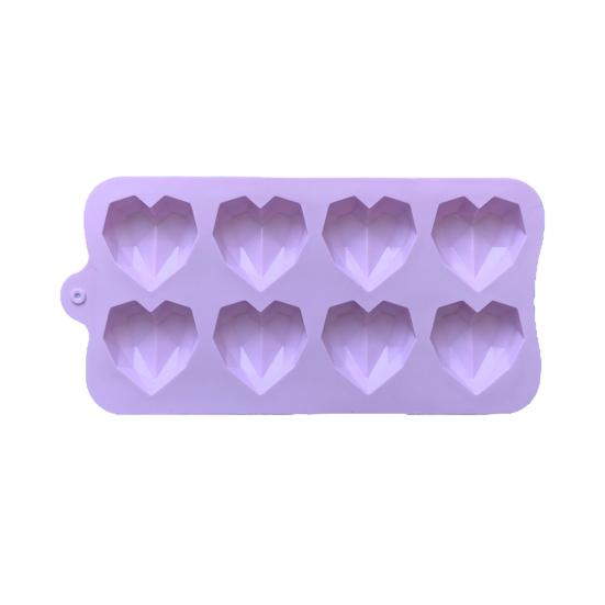 8-Mulden Diamant-Herz Silikonform zum Backen Antihaft Valentinstag Schokoladenform 3D Diamant-Herzförmige Süßigkeiten Eiswürfelform Seifenherstellungsform violett