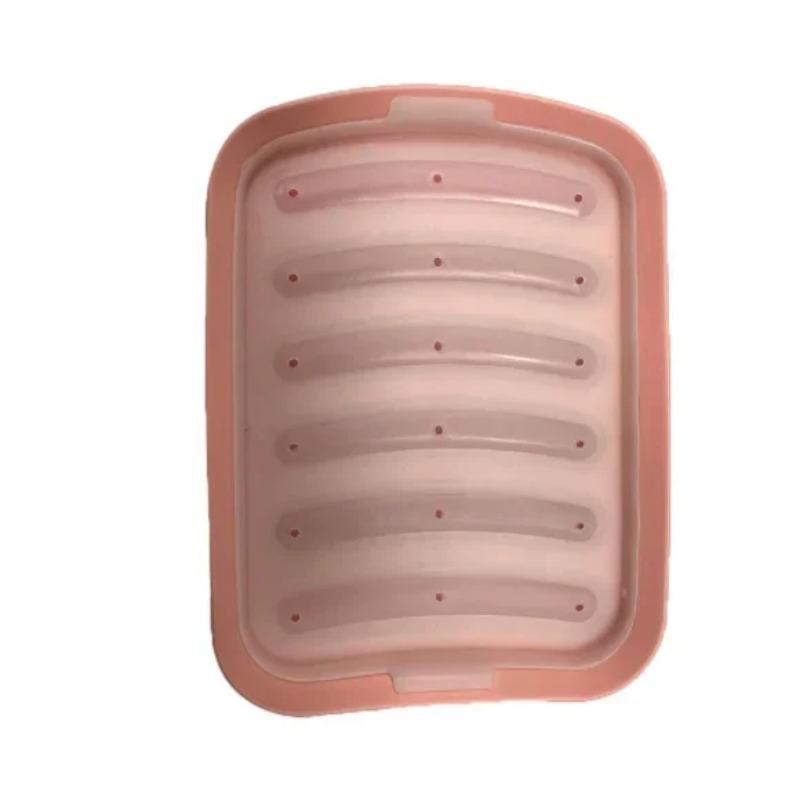 Wurstmacherform 6 Fächer Silikon DIY Schinken Hot Dog Herstellungsformen mit Deckel Küche Haushalt Wurst Kuchen Backwerkzeuge Formen 17.8*14*4 rosa