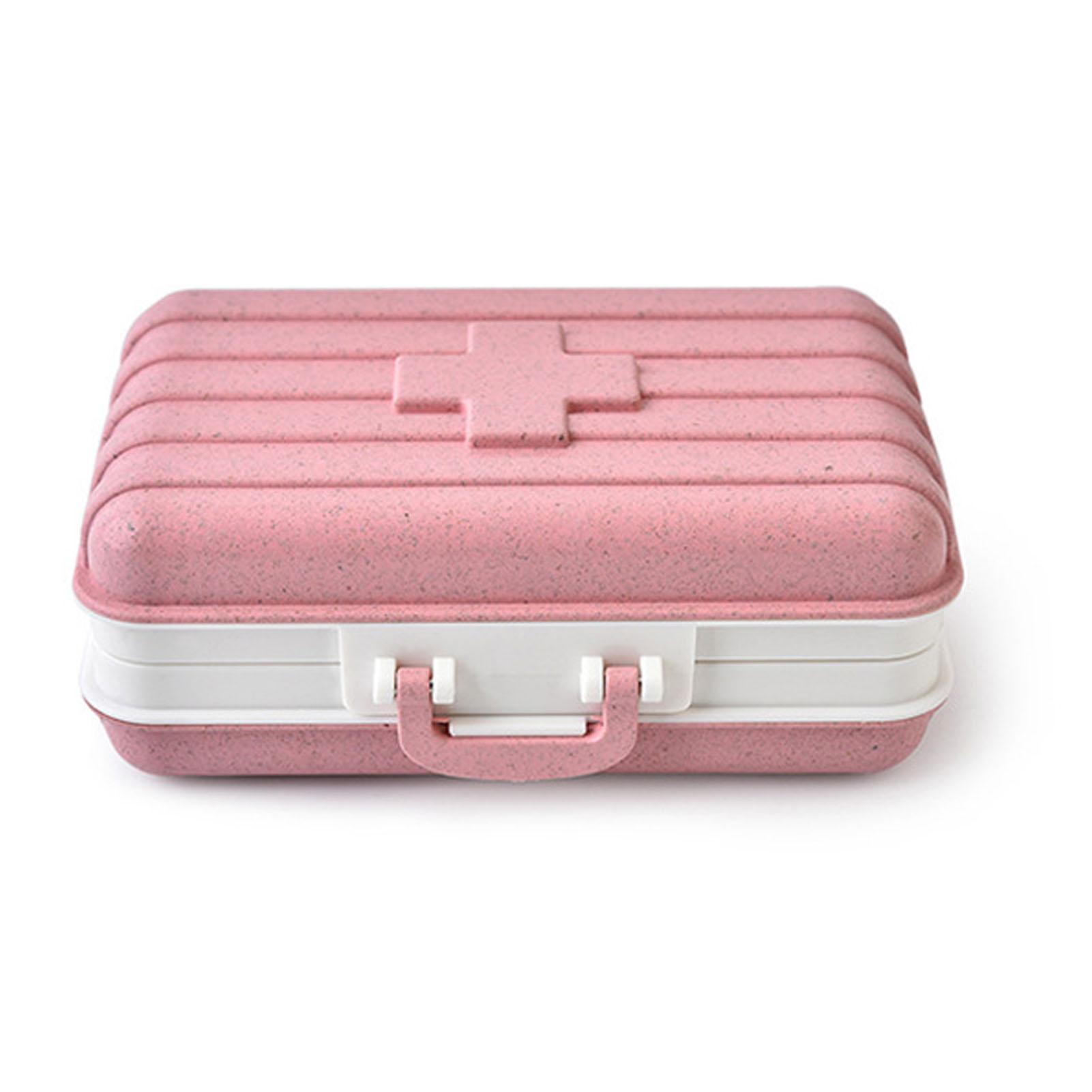 Reise-Medizin-Organizer-Box Weizenstroh 6 Fächer Tragbar Biologisch abbaubar Kleine Medizin rosa