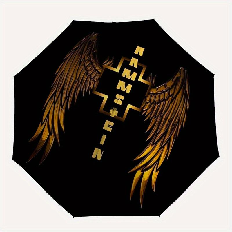 1 Stück Rammstein Flügel Kreuz Thema Hochwertiger Regenschirm, Automatisches Öffnen und Schließen Regenschirm, Multifunktionaler Regenschirm G0811015
