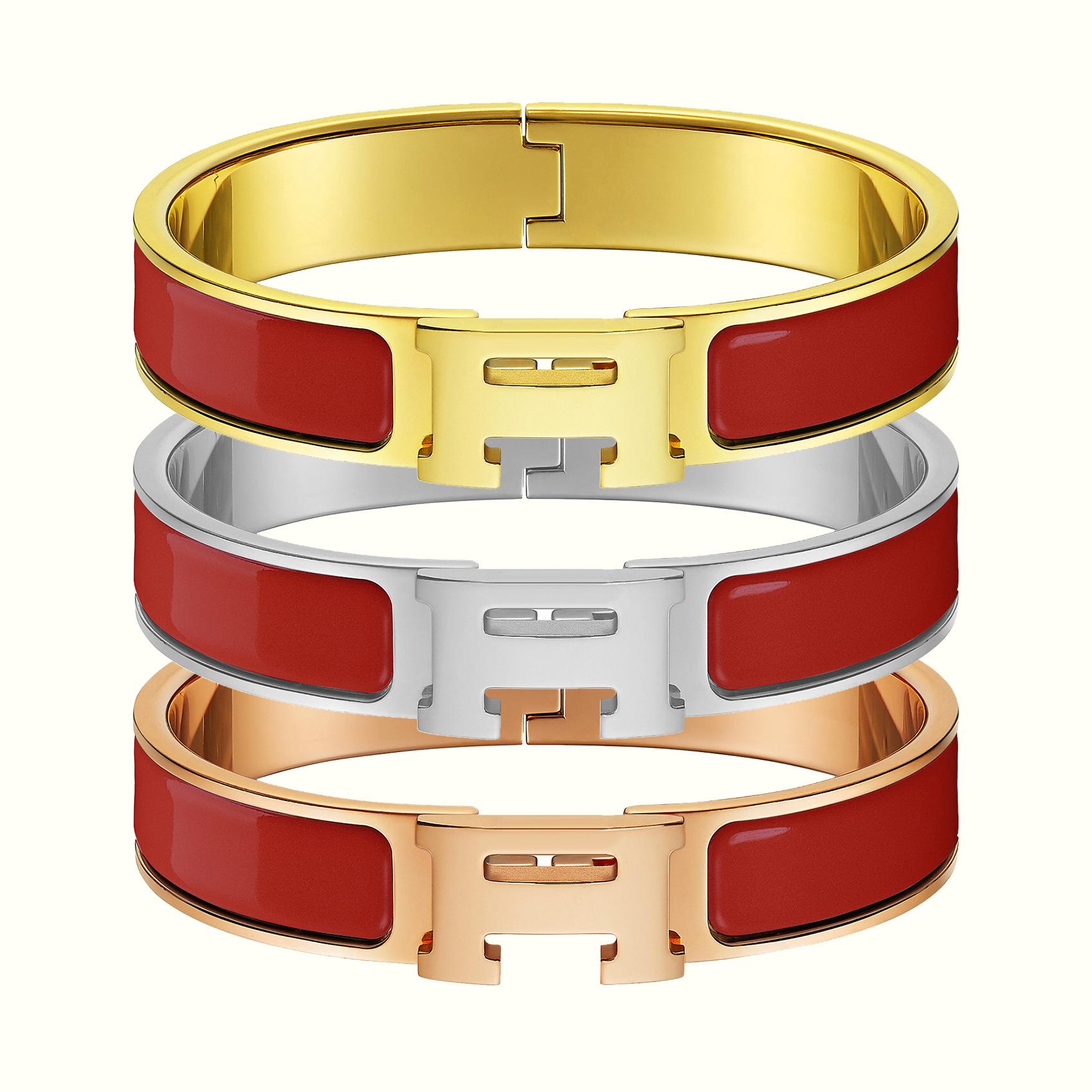 Klassisches H-Buchstaben-Armband, Emaille-Armband in verschiedenen Farben, 18k-Armband 2025 Inner diameter 17CM gold red