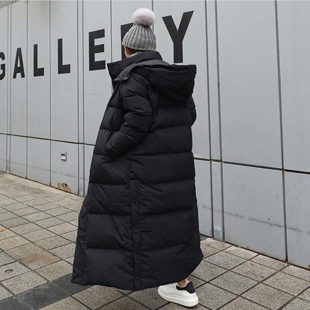 Verdicken Verlängern Gepolsterte Jacke frauen Übergroßen Winter Koreanische Baumwolle Jacke Gerade Brot Unten Gepolsterten Mantel Dame XL schwarz